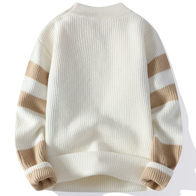 Autumn Mens Block Color Sweater Matching Winter Knitted Sweater Men High-quality Pullover Loose Warm Thick Streetwear Pullovers 3