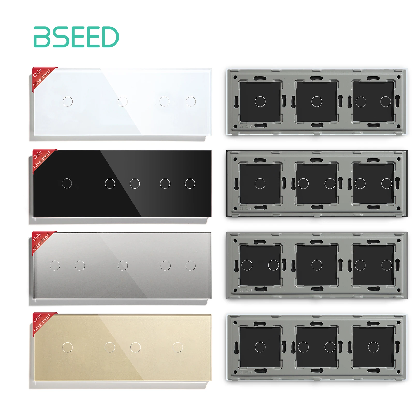 Bseed-painel de Vidro Cristal com Moldura de Metal Triplo Pérola Função Interruptor de Parede Apenas Vidro Peça Faça Você Mesmo 228 mm