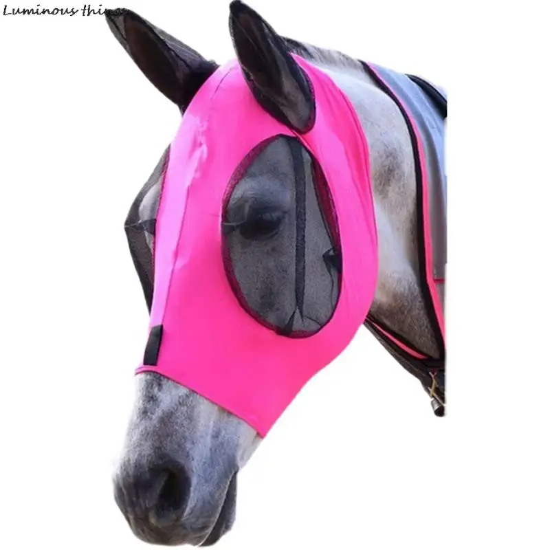 1 pz Anti-Fly Mesh maschera equina maschera per cavalli Stretch Bug Eye maschera per mosche di cavallo con orecchie ricoperte maschera per mosche di cavallo naso lungo con orecchie