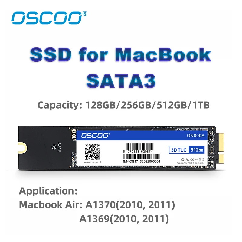 OSCOO 18 Pin M.2 SATA3 Macbook внутренний жесткий диск 1 ТБ SSD для обновления 2010-2011 года MacBook Air A1370 A1369 Apple SSD