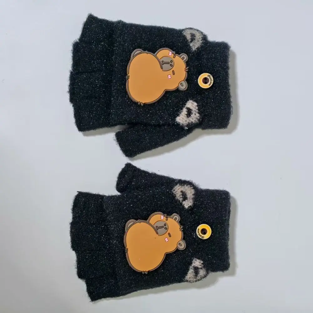 Kids Knitted Gloves Cute Capybara Design Cold Proof Elastic