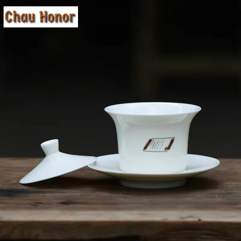 150ml Dehua White Porcelain Gaiwan Creative Ceramic Bowl with Lid Tea Tureen Art Tea Brewing Cover Bowl Tea Ceremony Collection