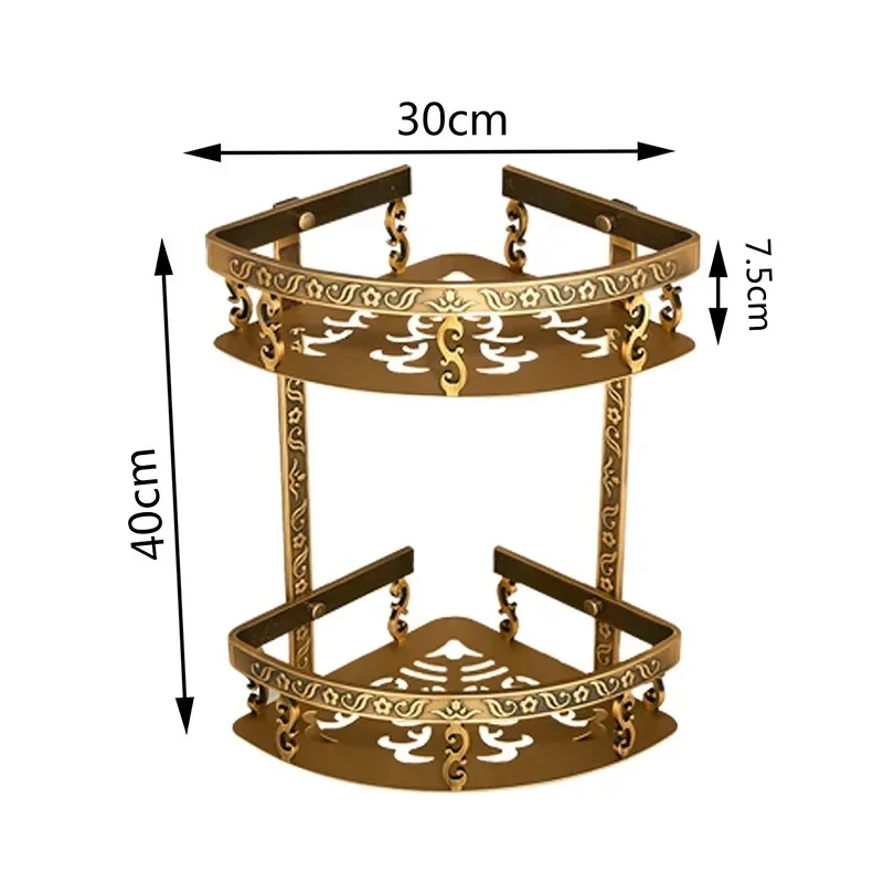 Bathroom Shelves 2 Layer Antique Metal Shower Corner Shelf Wall Mount Shampoo Storage Shelf Triangle Towel Shelf