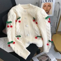 HELIAR 3d Cherry Sweet Cardigan Sweaters Women Casual Elegant Long Sleeve Korean Knit Coat Fall Loose Fashion Design Female Top 1