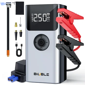 Avviatore di emergenza per auto 5000A con compressore d'aria Dispositivo di avviamento per batteria per auto Pompa d'aria 150PSI Alimentazione bancaria 12V con luce a LED