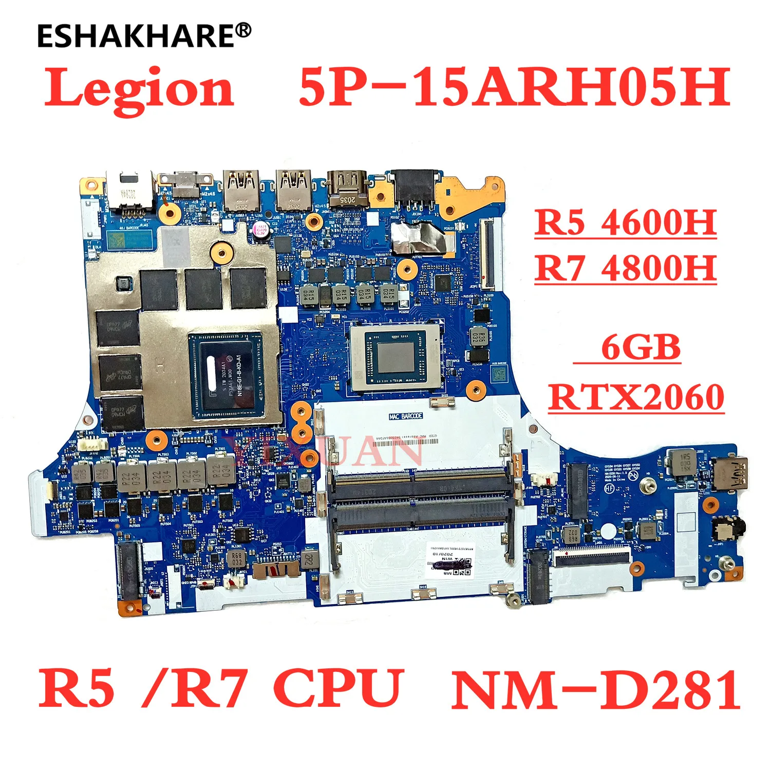 Para lenovo legion 5p 15arh05h placa m e port til com cpu r5 r7 4800h
