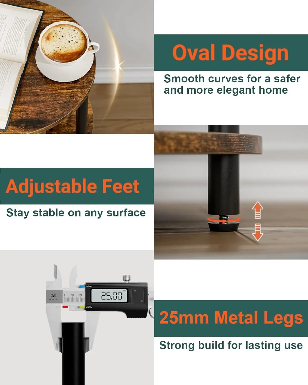 Table for Small Spaces, Rustic Wood and Metal Couch End Table, Nightstand for Bedroom or End Table Living Room, Easy to Assemble 6