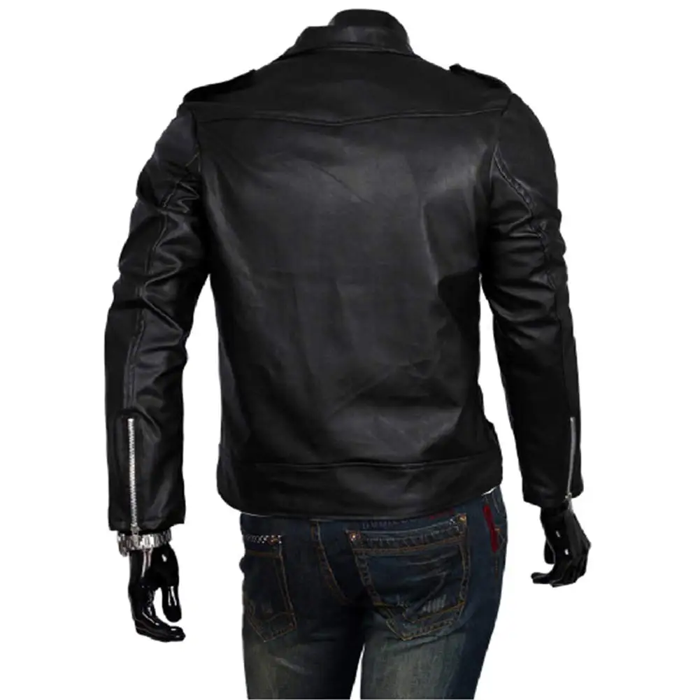 Men Leather Jacket Slim Fit Motorcycle Jacket Zipper Casual Coat Spring Autumn Winter images - 6