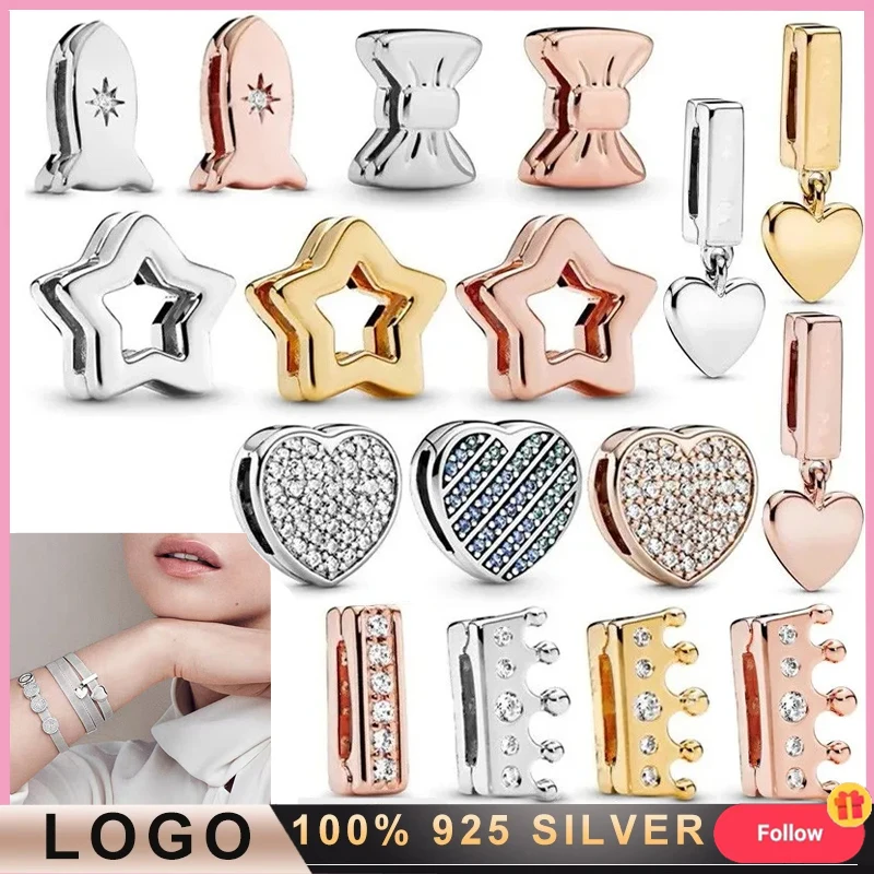 New Women's Original Logo Bracelet Accessories 925 Sterling Silver Eternal Heart Butterfly Fixed Clip Fashion DIY Charm Jewelry replacement accessories eternal max x treme ultimate titanium vital vacuum cleaner side brush hepa filter mop cloth