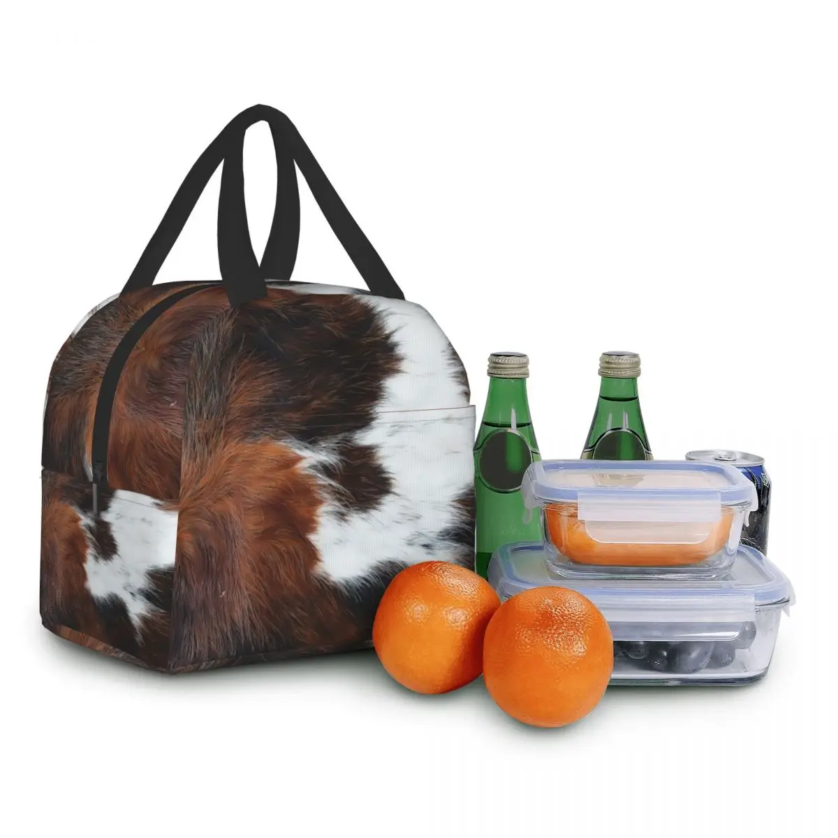 Scottish Cow Cowhide Print Lunch Bag For Women Resuable Cooler Thermal Insulated Animal Skin Lunch Box for School Office Picnic