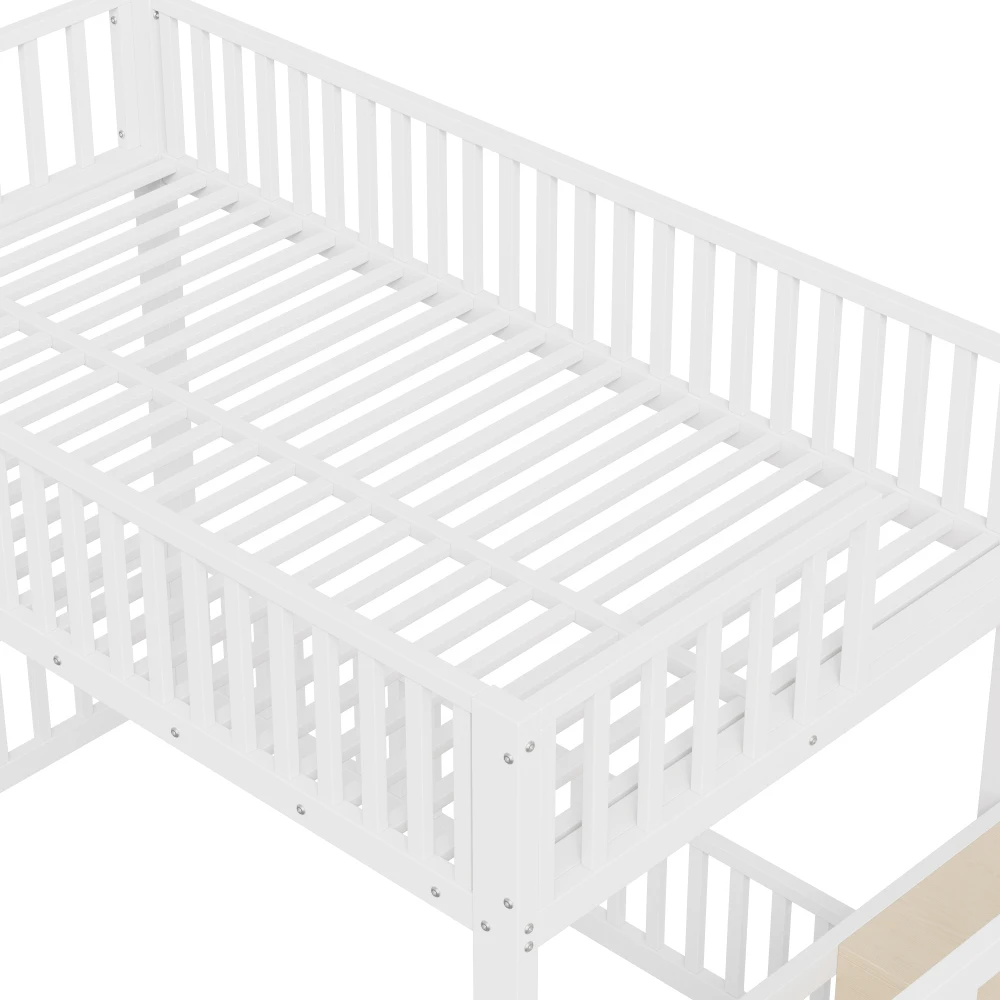 90x200cm & 140x200cm Etagenbett mit Stauraum und sicherer Position, Kinderbett mit integrierter LED-Beleuchtung, Sicherheitstreppe – Detail 27