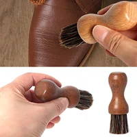 Horse Hair Oiling Brush Portable Soft Fur Leather Shoe Care Wooden Handle Brush Dust Removal Polishing Multifunction Shoe Brush 1