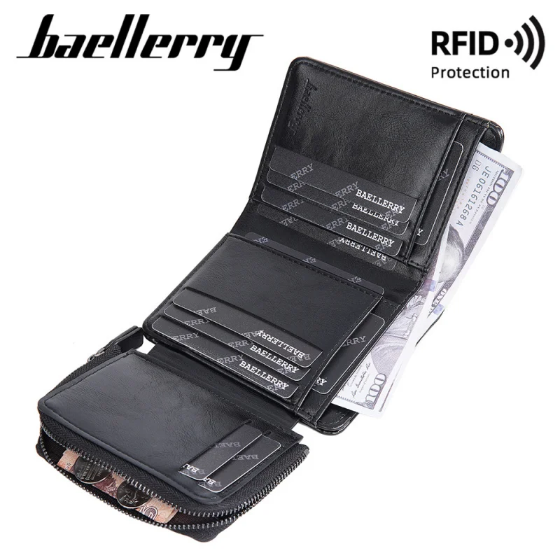 New Men's Short Wallet Multi Card Slots Buckle Coin Purse Tri Fold Zip