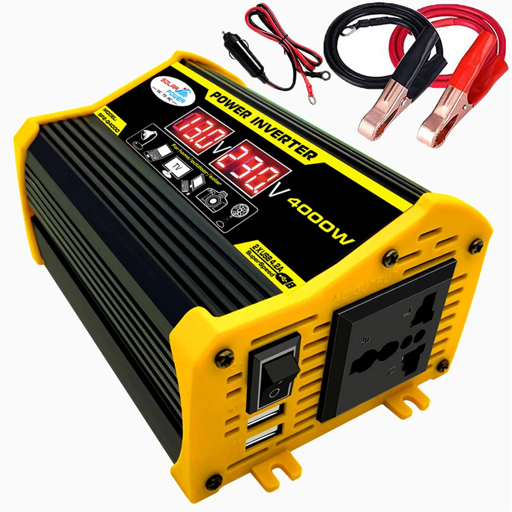4000W Car Power Inverter 12V to 220V/110V Converter for Home Power Phone Charger Laptop Charging Emergency Power