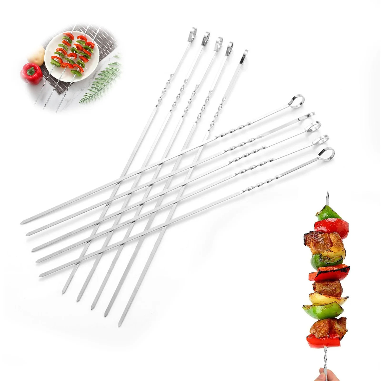 Spiedini Per Kebab In Acciaio Inox Larghi Con Barra Scorrevole - Set Riutilizzabile Per Barbecue