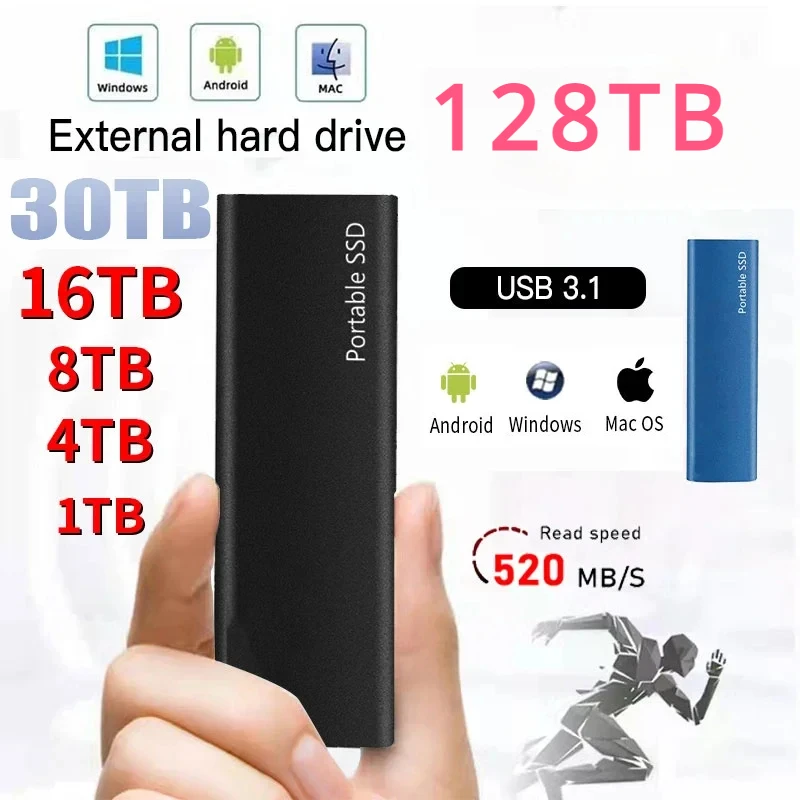 Disque Dur Externe SSD Portable, 1 To, Haute Vitesse, USB 3.1, Wild Type-C, Stockage de Masse, pour Ordinateur Portable/Mac