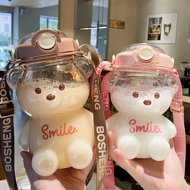 Cute Bear Big Capacity Water Bottle With Straw – The Kawaii Shoppu