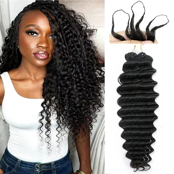 Feather Crochet Human Hair Miracle Knots Pre-divided Human Crochet Hair Bundle Knotless Deep Wave Boho Braids Crochet Human Hair 1