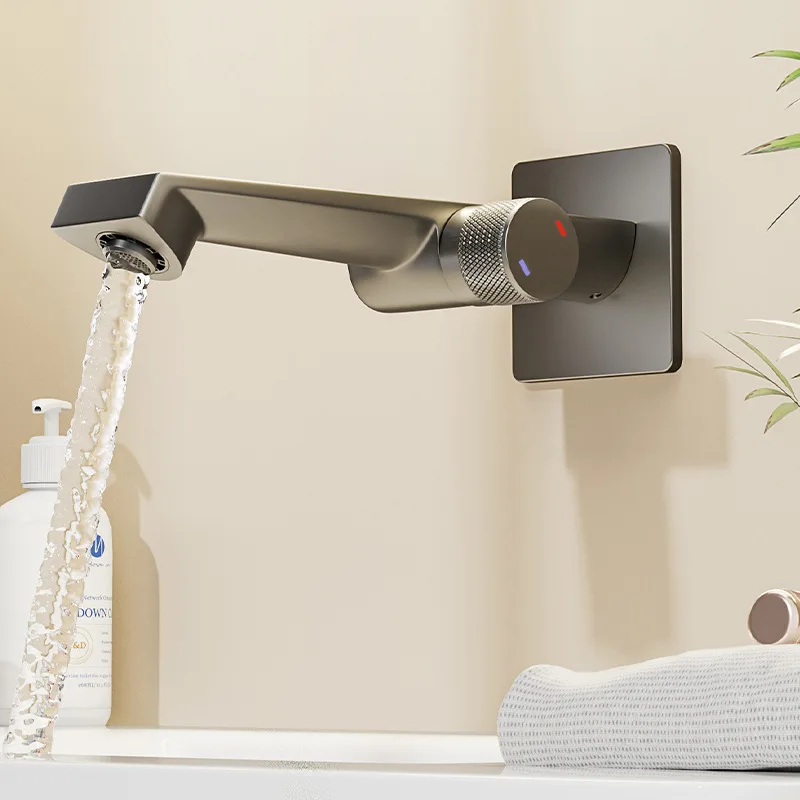 

All copper wall mounted concealed and embedded concealed washbasin, washbasin, splash proof water gun, gray faucet