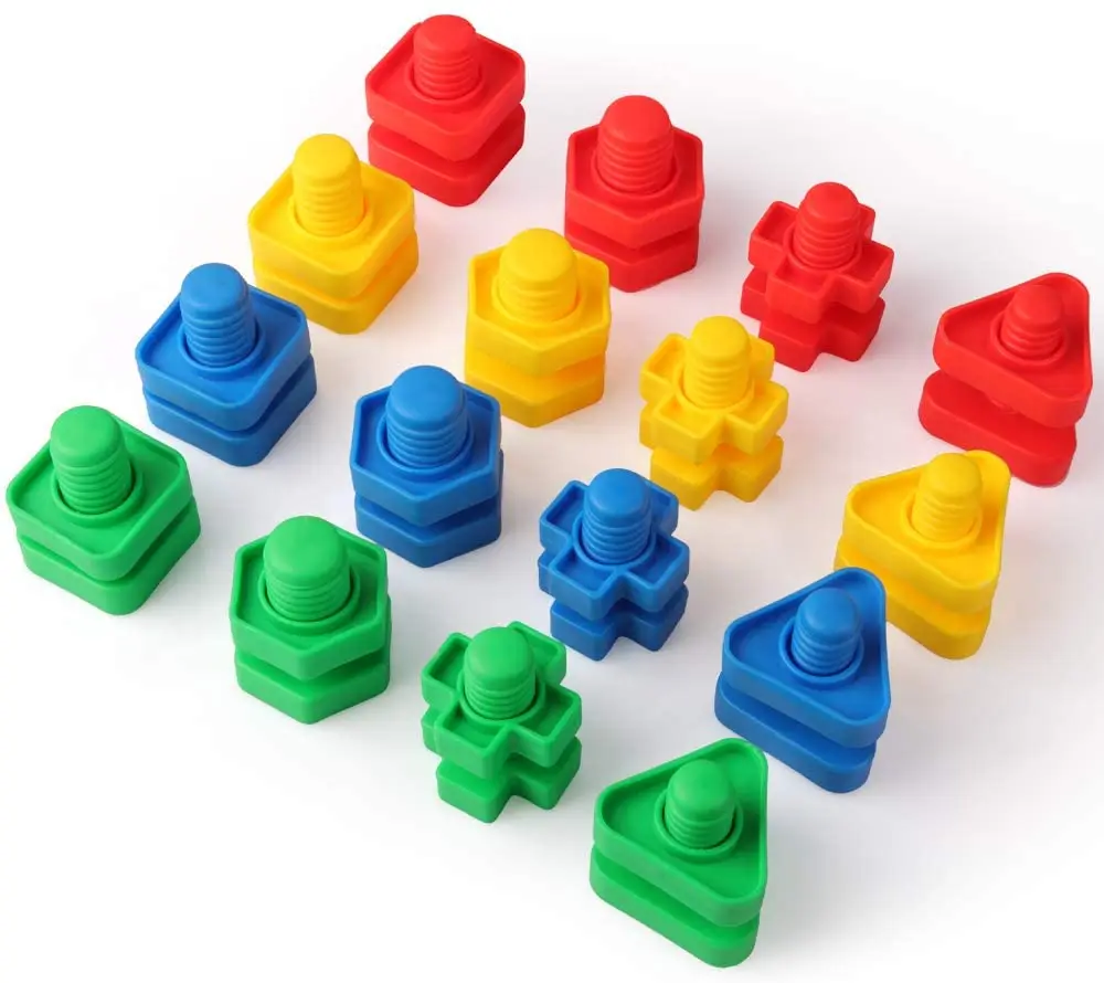 Building Block Toy Shape Match Puzzle Toys 6Pcs Nut Shape Screw Building Blocks Match Puzzle Toys For Children Infant Montessori Shape Color Recognize Educational Toys