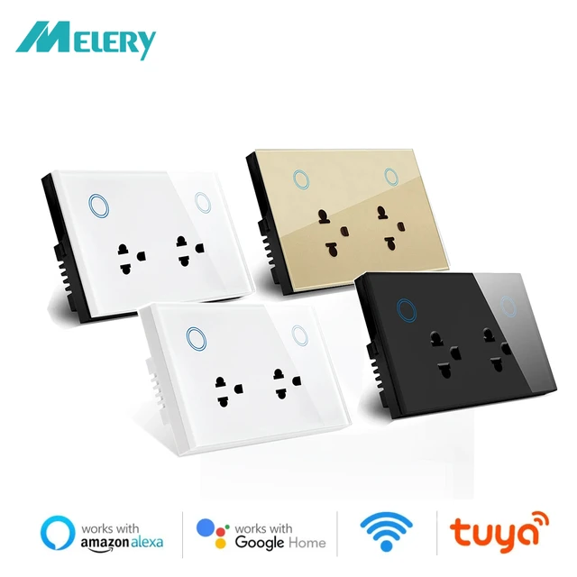 Melery Tuya ประเทศไทย WiFi สมาร์ทปลั๊กซ็อกเก็ตแผงกระจกสัมผัส Power Monitoring Outlet,เสียงรีโมทคอนโทรล App,Alexa,Google Home 1