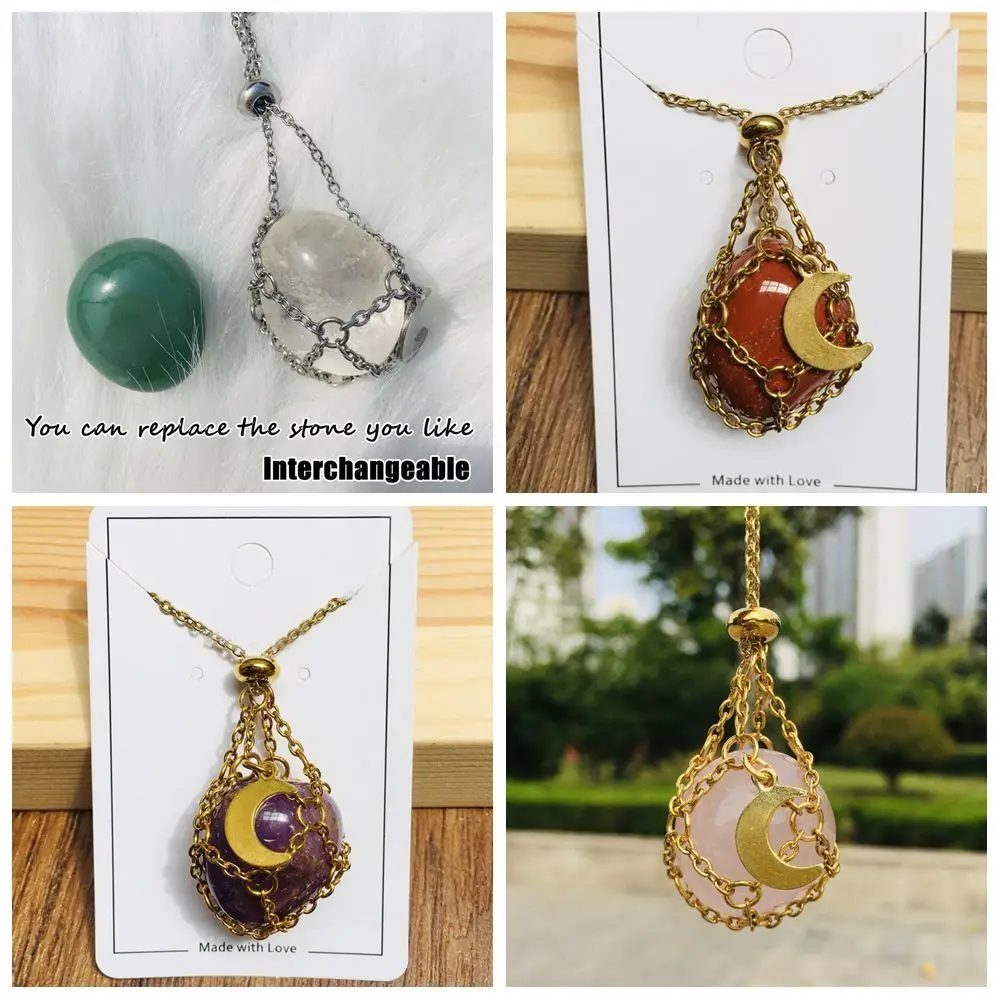 Copper Crystal Holder Cage Necklace Interchangeable Necklace Accessories Stone  Holder Necklace Natural Stone Silver Color - AliExpress