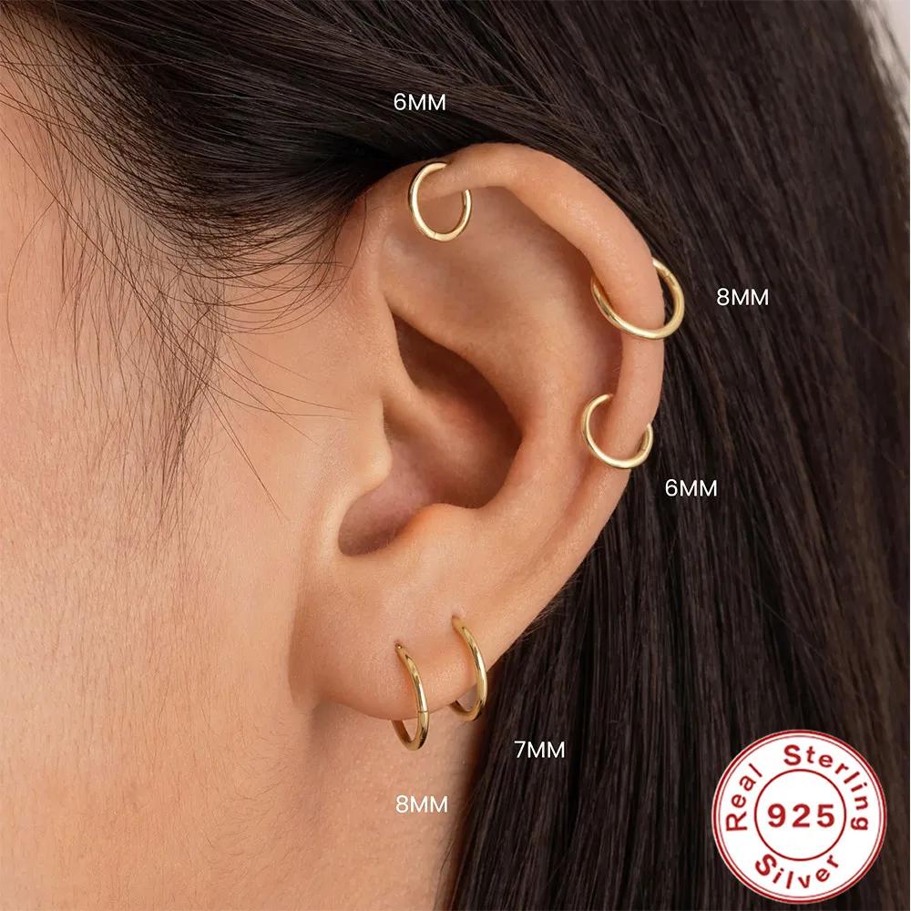 LENNIK Real 925 Sterling Silver 6/7/8/9mm Wire Diameter Small Hoop Earrings for Women Trendy Fine Jewelry Geometric Accessories 5