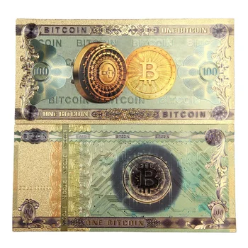 1pc Colorful Gold Plated banknot ONE Hundred BITCOIN plastic Money Bit Coin BTC Fake Money Souvenir Home Decoration 1