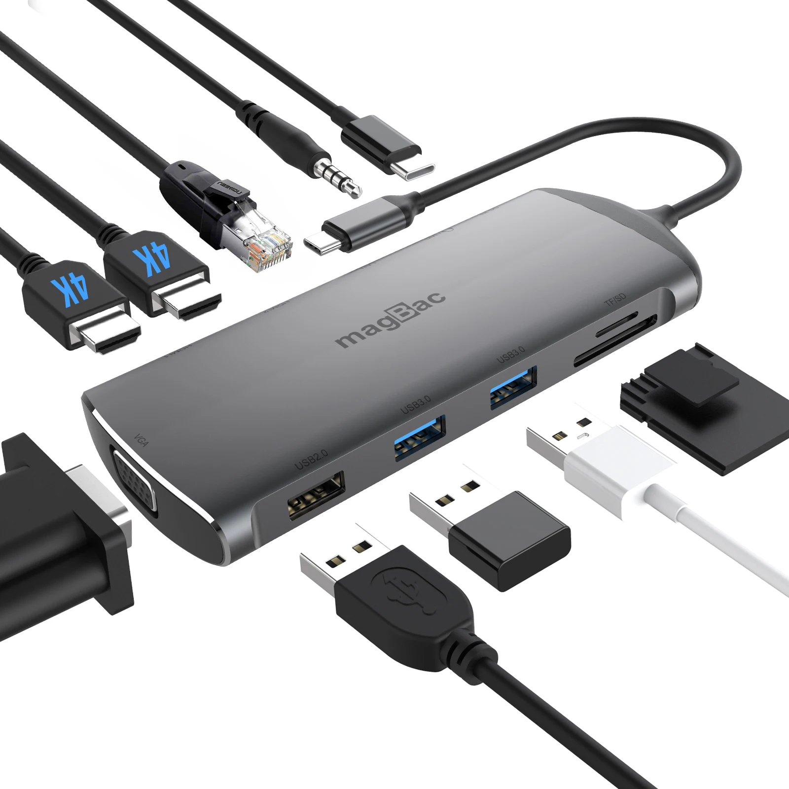 Docking Station Hub Usb C 2X Hdmi Vga Ethernet Sd Tf Pd 100W Dock Per Laptop Con Triplo Display Per Thunderbolt 4/3 Macbook Lenovo Dell
