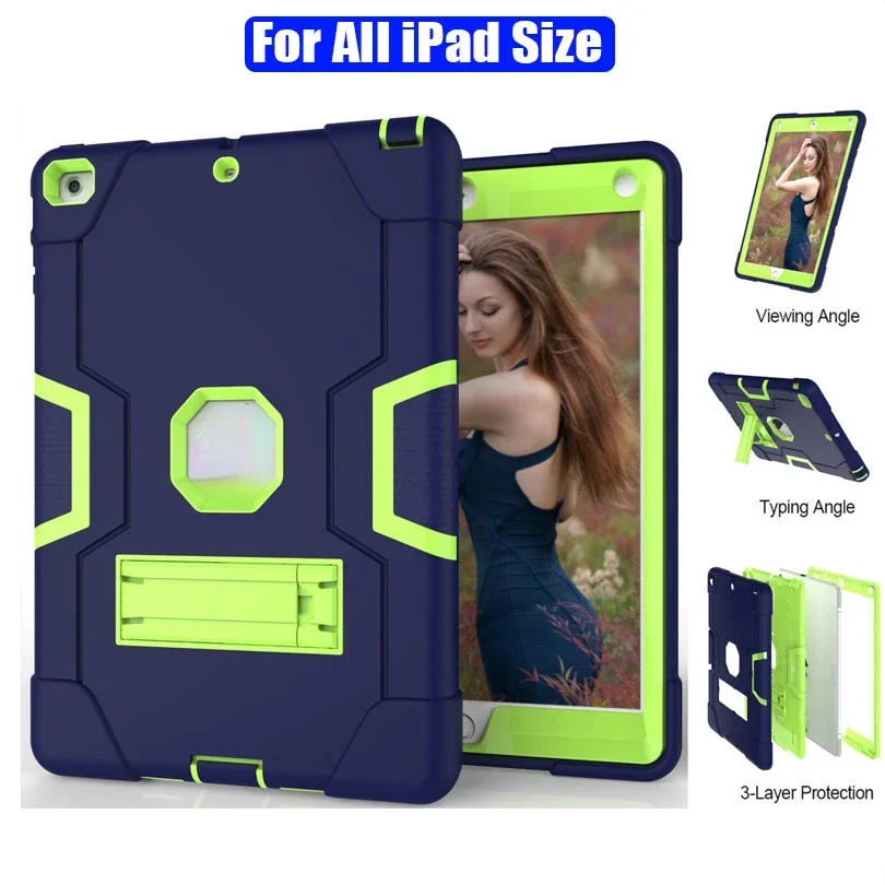 

Case For iPad 10.2 iPad 9.7 Air Pro 11 12.9 Mini 6 5 4 3 Heavy Duty Silicone TPU + PC Hard Stand Drop Shock Proof Cover