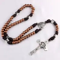 Vintage Alloy Cross Saint Benedict Pendants Exorcist Men's Braided Rope Cold Wind Prayer Bead Necklace Party Jewelry 1