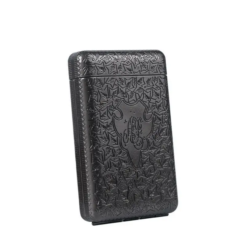 

New 1PCs.Black Retro Hand Carved Metal 3-Open Cigarette Box Which Can Hold 14 Cigarettes