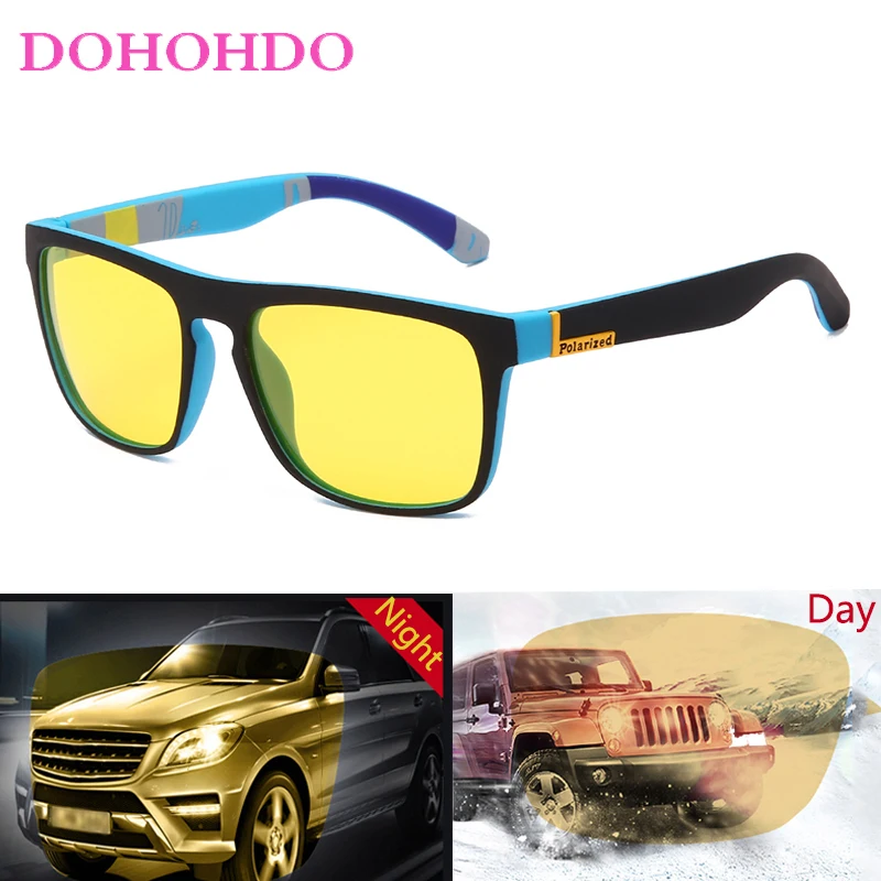 

DOHOHDO New Square Polarized Sunglasses Women Men Night Vision Glasses Yellow Lens Anti-Glare Driving Sun Glasses UV400 Eyewear
