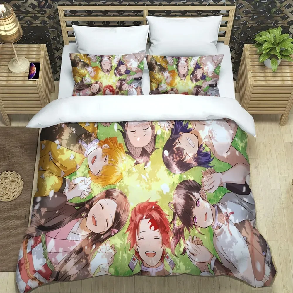 Demon Slayer bedding set soft bed cover pillowcase singledouble Japanese manga Children and adolescents sheet set 3
