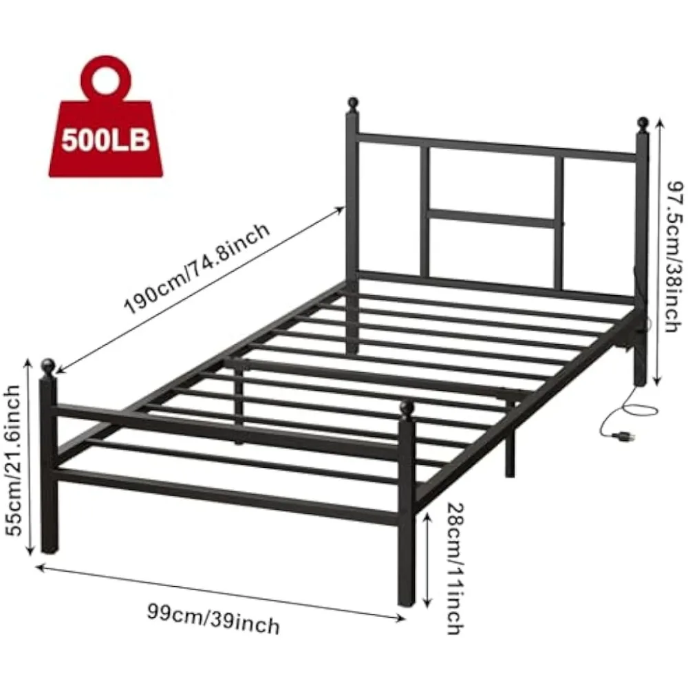 Double Bed Rack with Charging Station, Metal Bed Rack with Ports and Sockets, Double Bed Rack with Storage Space 6