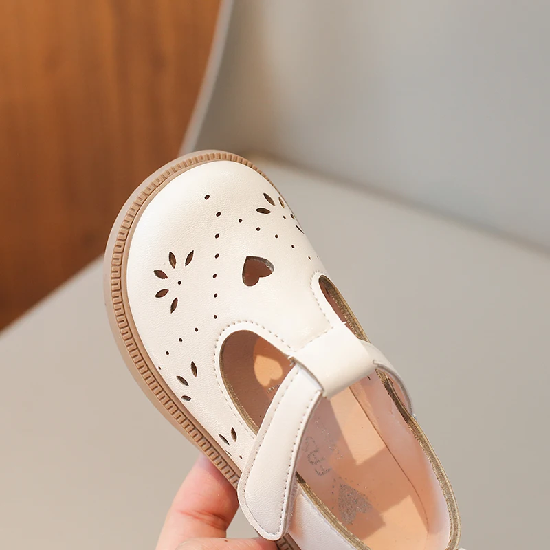Unishuni T-Strap Mary Jane Shoes mary jane shoes girls flats For Baby Girls Children Hollow-Out Vintage Non-Slip Flats Princess Beige Brown Dress Shoe 21-30