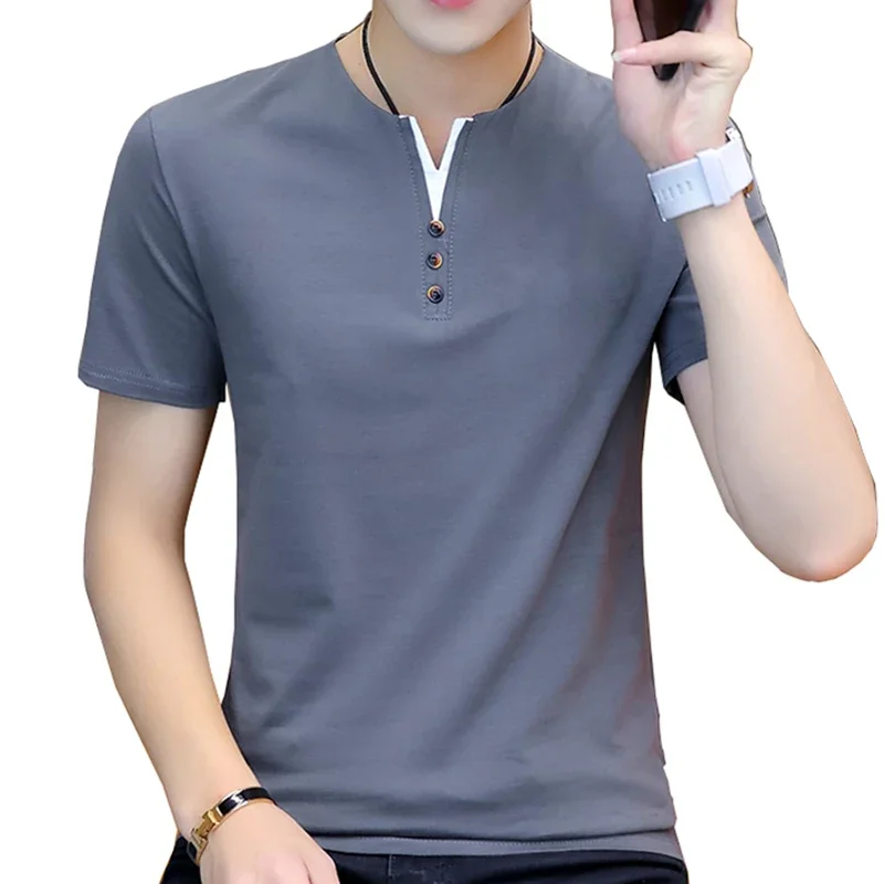 

NO.2 A1558 Summer Top Men T-shirt Casual Short Sleeve Cotton Business Men Slim Fil Solid Color Cotton T Shirt