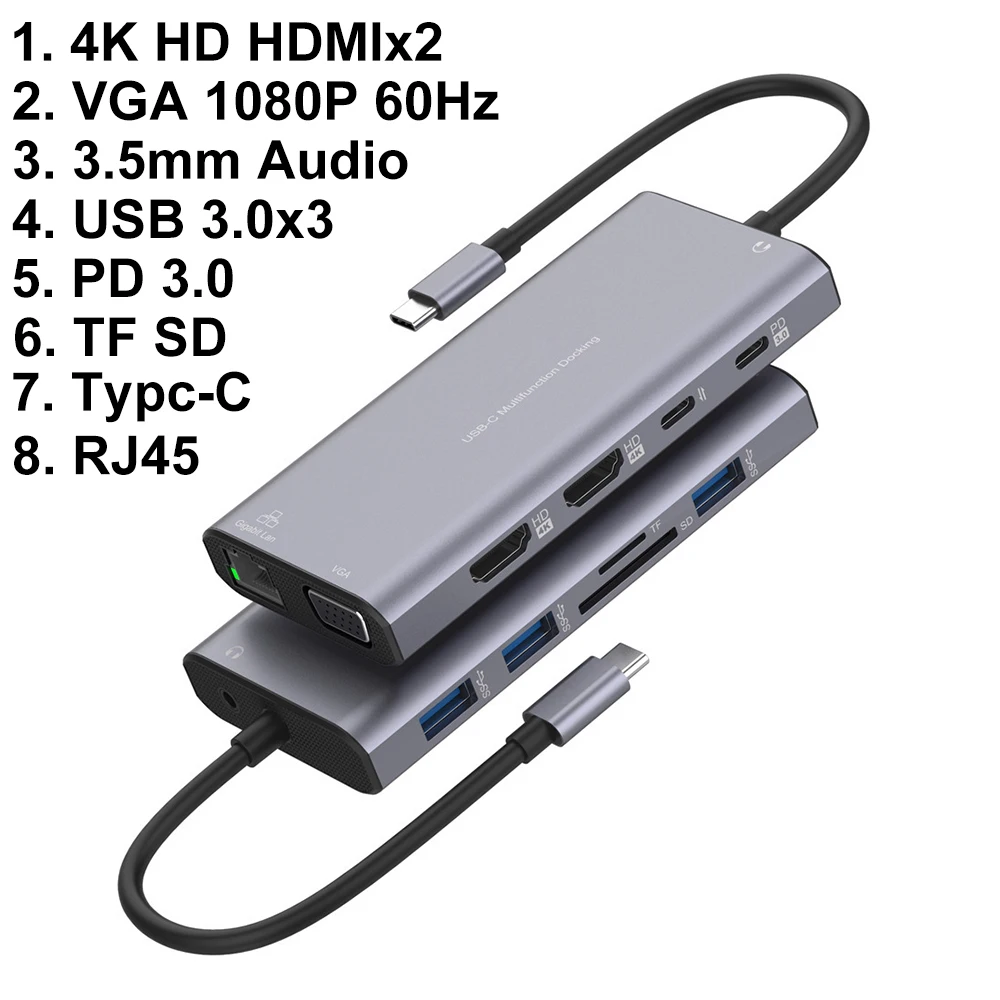 Docking Station para Macbook 12 em Dock Tipo-c 4k hd Hub Usb Macbook Macbook 2xhdmi Dell Lenovo Asus hp Thunderbolt Laptop Acessórios - Imagem 6