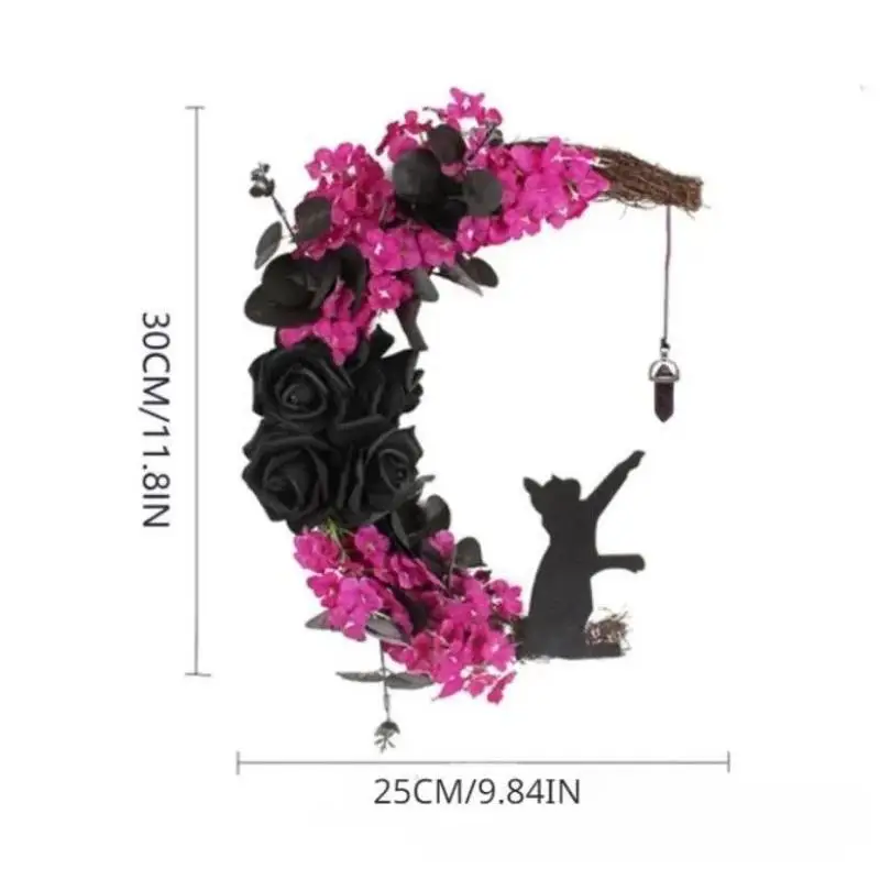 Halloween Moon Cat Garland with Rose Black Decorations Halloween Garland Halloween Wreath for Front Door Halloween Door Decor