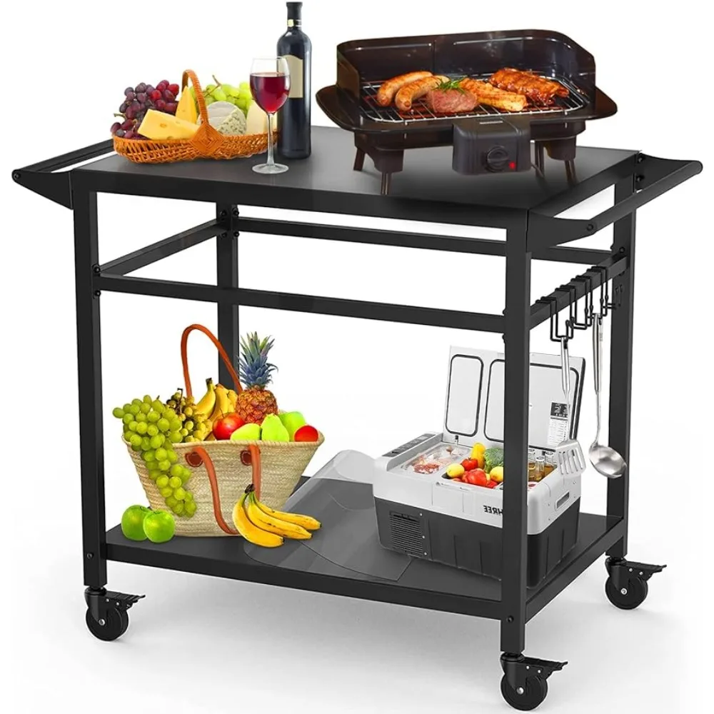 

RAXSINYER 20"x 32" Double-Shelf Movable Grill Table, Two Tablecloths Included, Outdoor BBQ Table, Multifunctional