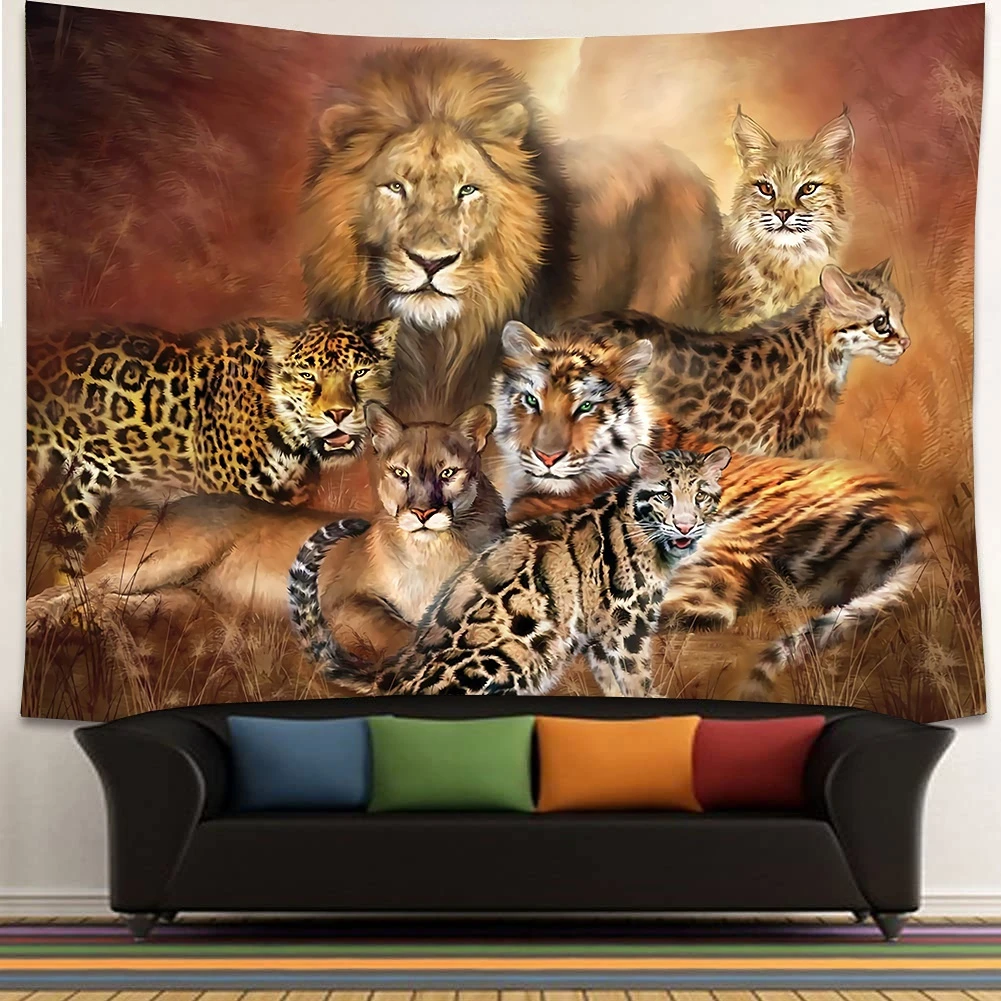 

Natural Forest 3D Tiger Lion Wolf Printed Large Wall Tapestry Background Cloth Wall Hanging Large Wall Tapestries