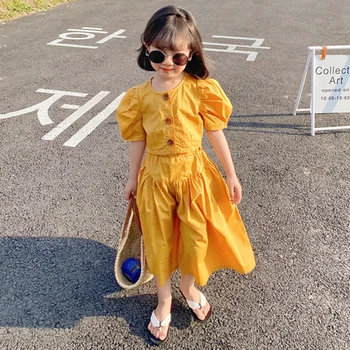 2022 Spring Summer New Children'S Clothing Sets Girls Fashion Suits European American Style High-Waisted Tops And Wide-Leg Pants