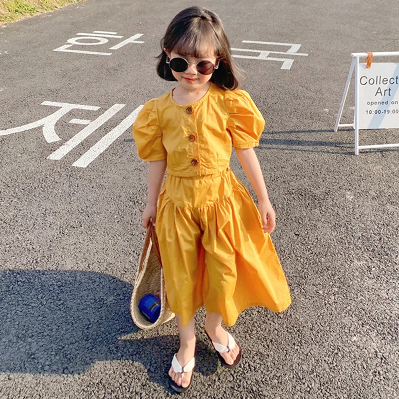 2022 Spring Summer New Children'S Clothing Sets Girls Fashion Suits European American Style High-Waisted Tops And Wide-Leg Pants best Clothing Sets	