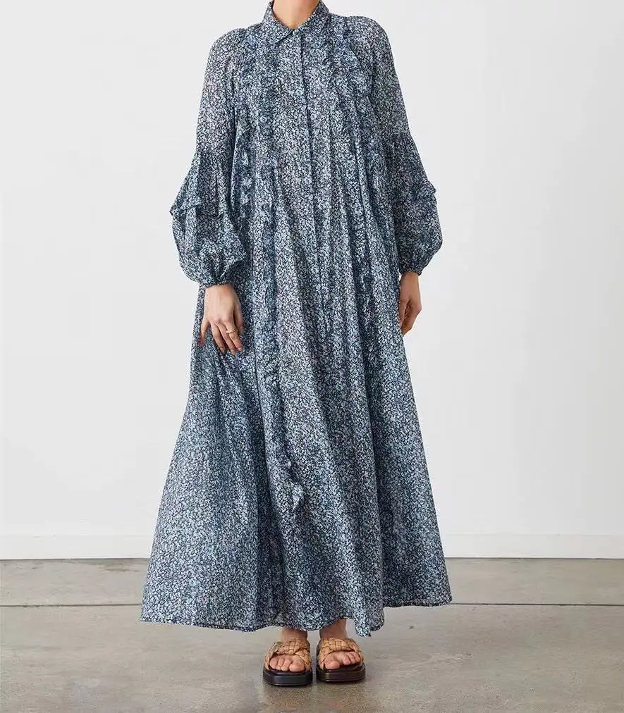 

Women's Cotton Long Sleeve Shirt Neck Loose Dresses