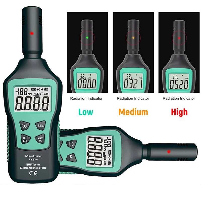FUYI FY876 Handheld Electromagnetic Radiation Detector Monitor EMF Meter Household High Precision Wave Radiation Tester