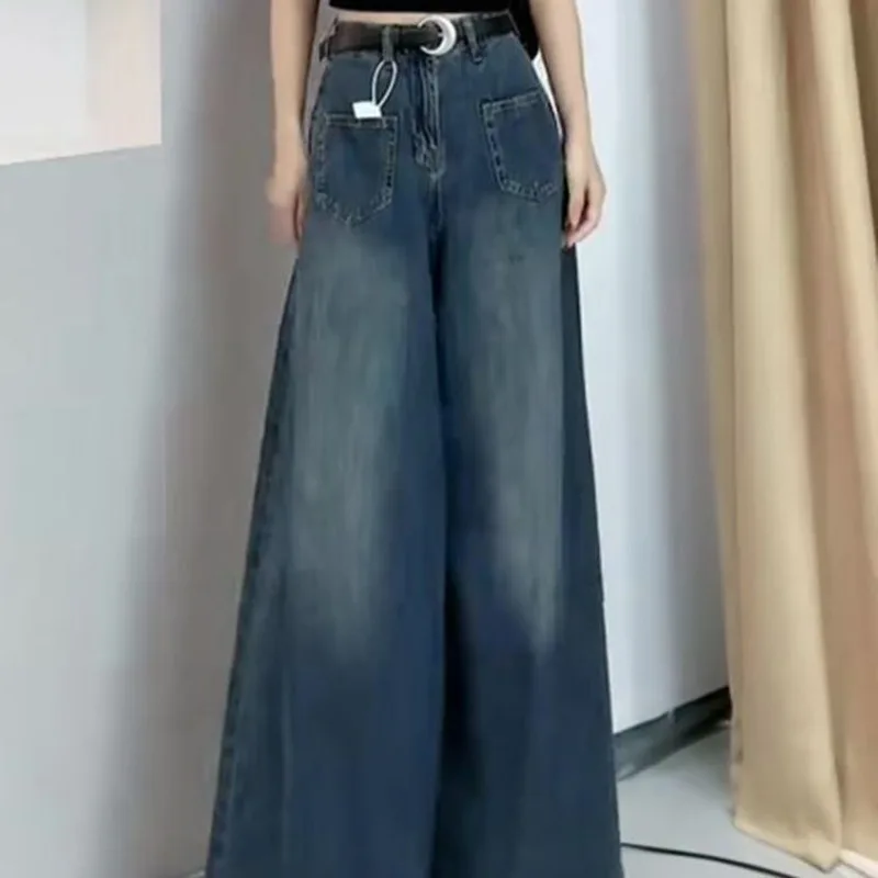 Denim Planet Wash Vintage 2024 New Summer Women's Jeans High Waist Loose Fit Fit Straight leg Jeans