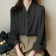 

VONDA Women Pleated Bow High Neck Blouse Pleated Blusas Femininas Loose Solid Color Tops Oversized Party Shirts Female 2022