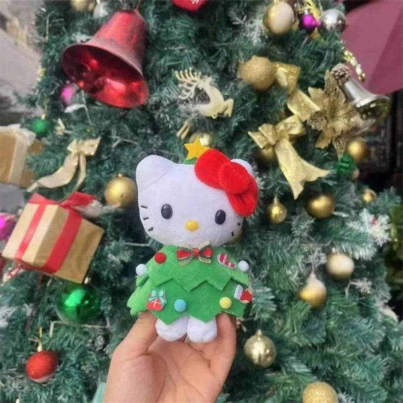 Christmas Hello Kitty Plush Toy Pendant Sanrio KT Cat Christmas Tree Dress Up Doll Keychain Decorative Bag Accessories Xmas Gift 2
