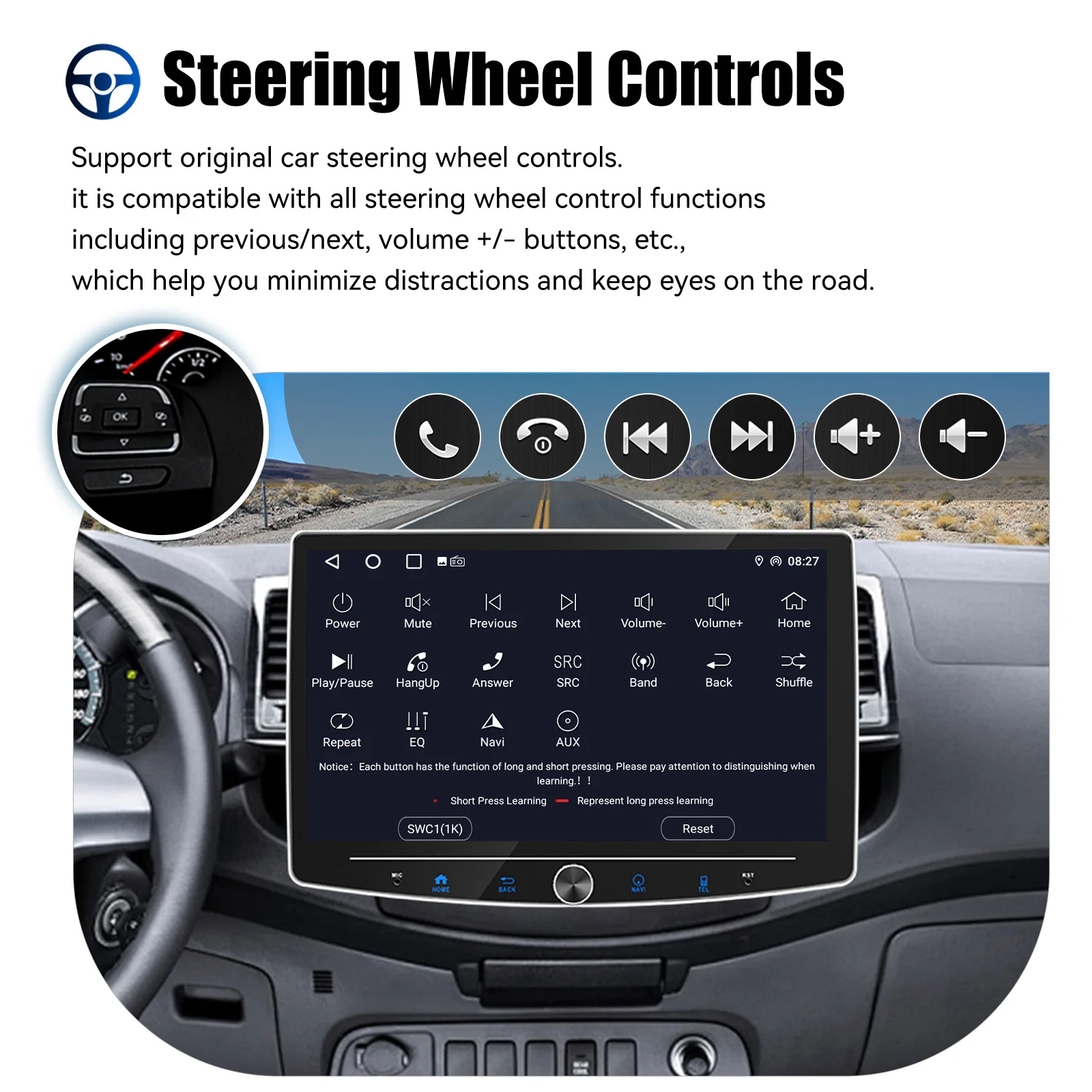 ESSGOO 10,1" Android 15 1 DIN Universal 360 ° Drehbarer Touchscreen Carplay MIC Android Auto Autoradio Radio GPS NAVI BT WIFI FM – Detail 14