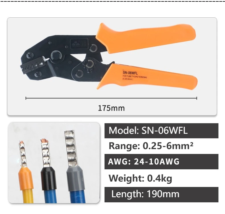 JH 7.5" SN Series Tubular Ferrule Terminal Crimping Pliers VE/TE/GT/EN Wiring Pl